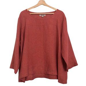 FLAX Rust Linen Boat Neck 3/4 Sleeve Lagenlook Pullover Top